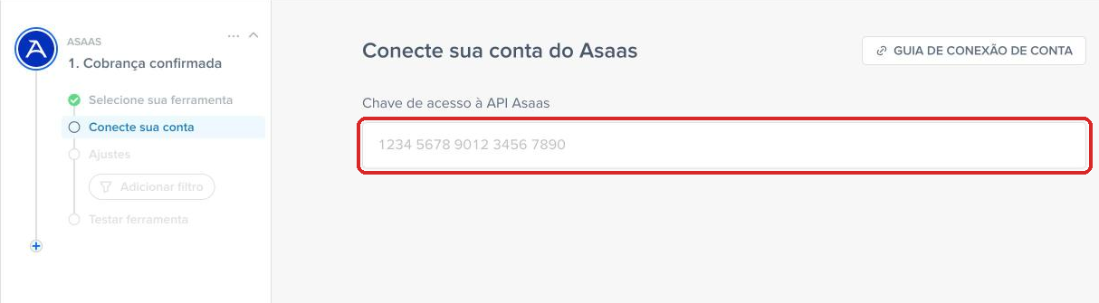 Campo da chave de acesso à API do Asaas na Pluga
