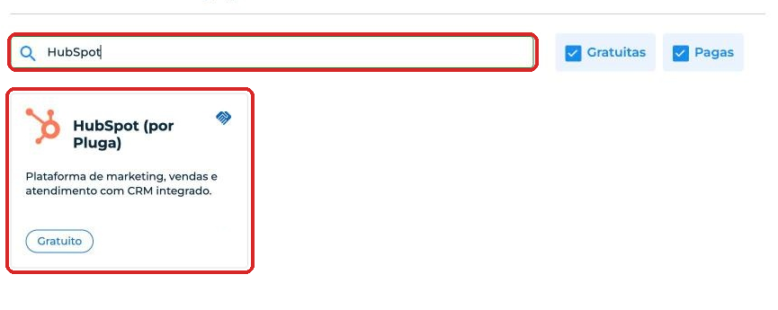 Card HubSpot (por Pluga) no resultado da busca