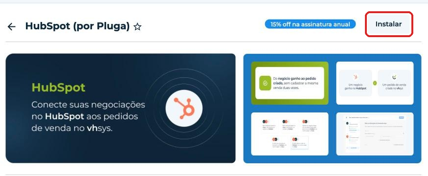 Página do app HubSpot (por Pluga) com o botão Instalar