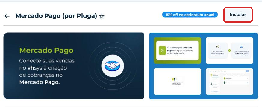 Página do aplicativo Mercado Pago (por Pluga) com o botão Instalar