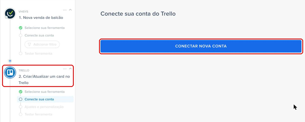 Botão Conectar nova conta do Trello na Pluga