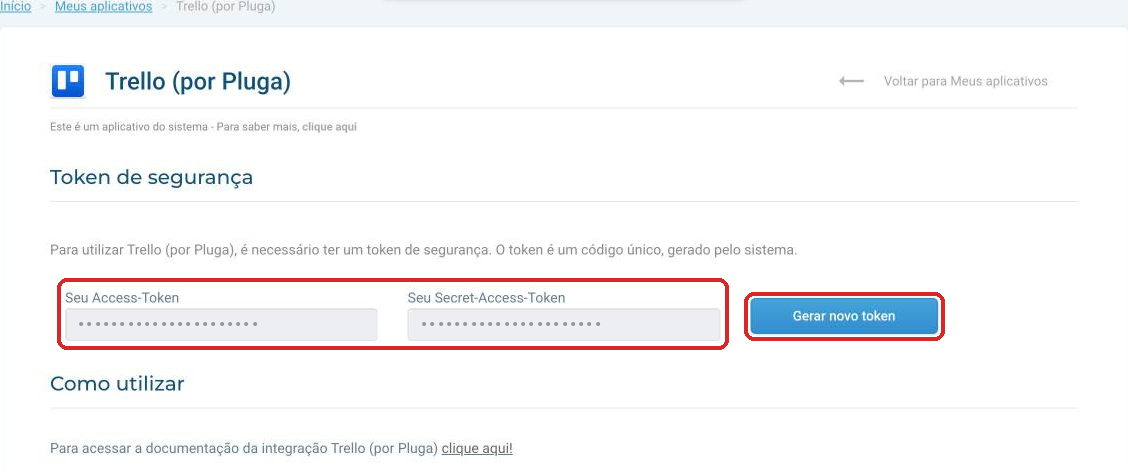 Token de segurança do app Trello (por Pluga)