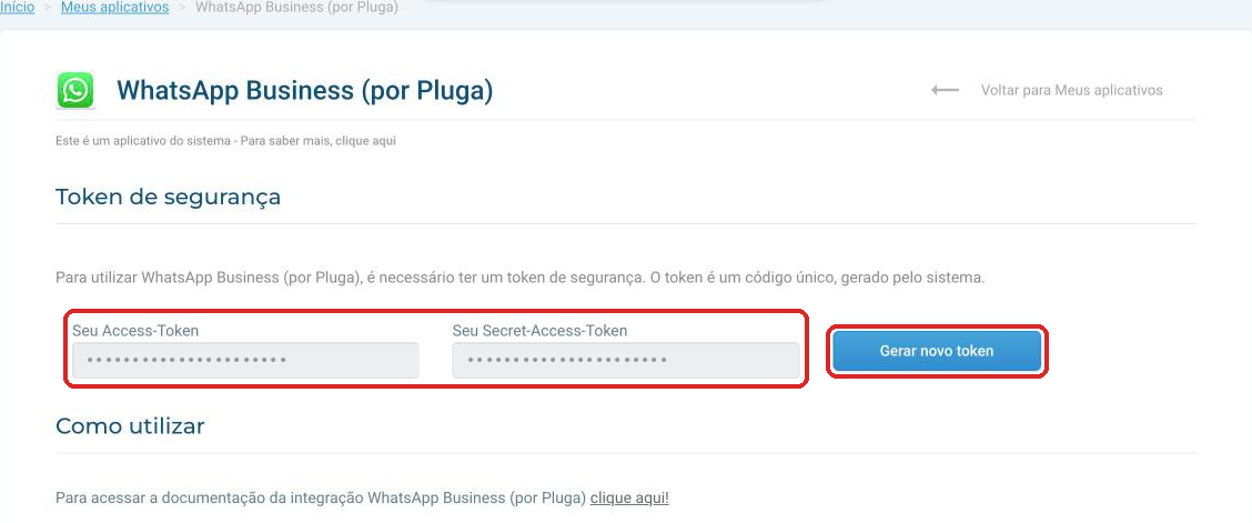 Token de segurança do app WhatsApp Business (por Pluga)